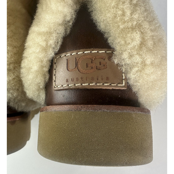 UGG Australia Maylin Women's Leather Shearling Boots Chestnut Brown Size 8 - Picture 9 of 16